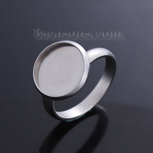 Image de Bagues en 304 Acier Inoxydable Rond Argent Mat Cabochon Rapportable (Taille Rapportable 10mm )17.5mm (Taille d'US 7) 1 Pcs