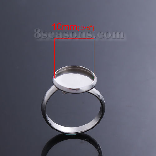 Image de Bagues en 304 Acier Inoxydable Rond Argent Mat Cabochon Rapportable (Taille Rapportable 10mm )17.5mm (Taille d'US 7) 1 Pcs