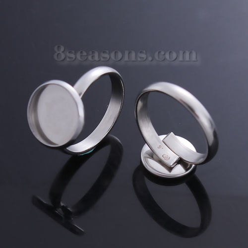 Image de Bagues en 304 Acier Inoxydable Rond Argent Mat Cabochon Rapportable (Taille Rapportable 10mm )17.5mm (Taille d'US 7) 1 Pcs