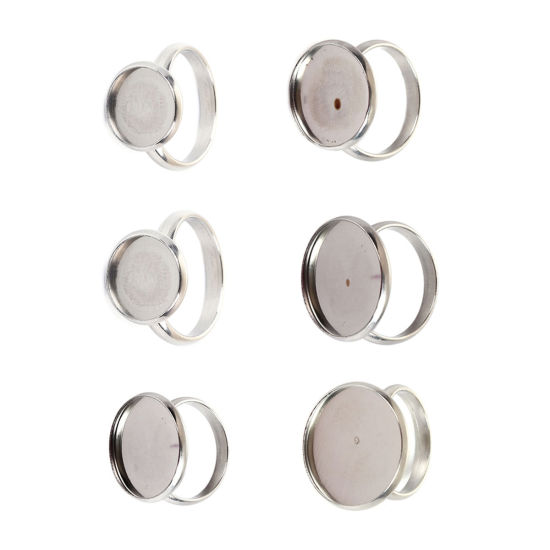 Image de Bagues en 304 Acier Inoxydable Rond Argent Mat Cabochon Rapportable (Taille Rapportable 10mm )17.5mm (Taille d'US 7) 1 Pcs