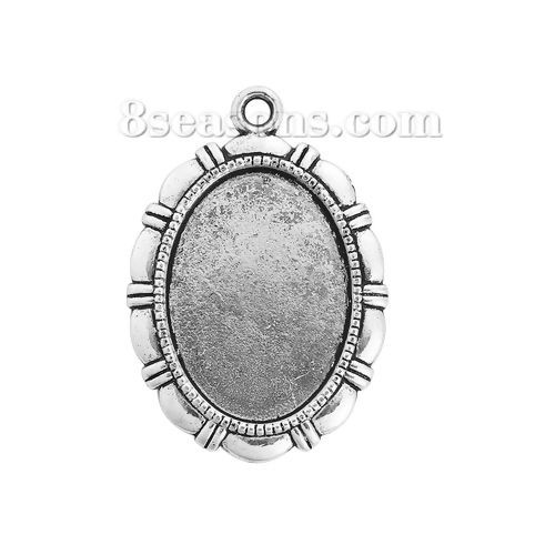 Image de Pendentifs Supports à Cabochons Alliage de Zinc Ovale Argent Vieilli Cabochon Rapportable Taille à Incruster: 28mm x 20mm 42mm x 29mm, 10 Pcs