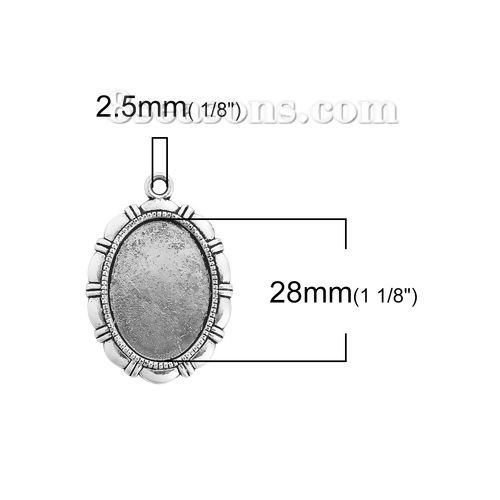 Image de Pendentifs Supports à Cabochons Alliage de Zinc Ovale Argent Vieilli Cabochon Rapportable Taille à Incruster: 28mm x 20mm 42mm x 29mm, 10 Pcs