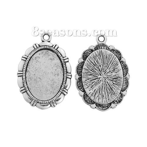 Image de Pendentifs Supports à Cabochons Alliage de Zinc Ovale Argent Vieilli Cabochon Rapportable Taille à Incruster: 28mm x 20mm 42mm x 29mm, 10 Pcs
