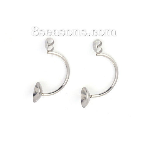 Picture of Stainless Steel Earring Components U-shaped Silver Tone Cabochon Settings (Fits 8mm Dia.) 27mm(1 1/8") x 13mm( 4/8"), 10 PCs