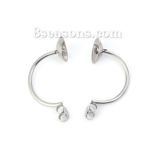 Picture of Stainless Steel Earring Components U-shaped Silver Tone Cabochon Settings (Fits 8mm Dia.) 27mm(1 1/8") x 13mm( 4/8"), 10 PCs