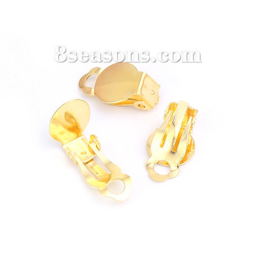 Image de Boucles d'Oreilles Dormeuse en Alliage de Fer Rond Doré Adhésif Autocollant (Convenable à Cabochon 10mm) 18mm x 10mm, 50 Pcs