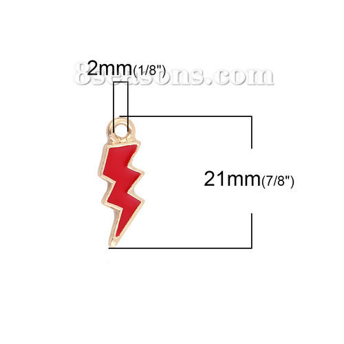 Immagine di Lega di Zinco Tempo Collezione Charms Lampo Oro Placcato Rosso Smalto 21mm x 8mm , 20 Pz