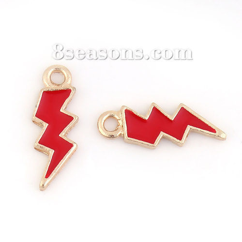 Immagine di Lega di Zinco Tempo Collezione Charms Lampo Oro Placcato Rosso Smalto 21mm x 8mm , 20 Pz