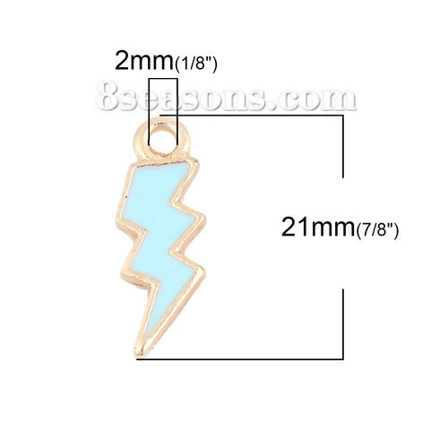 Immagine di Lega di Zinco Tempo Collezione Charms Lampo Oro Placcato Verde Blu Smalto 21mm x 8mm , 20 Pz
