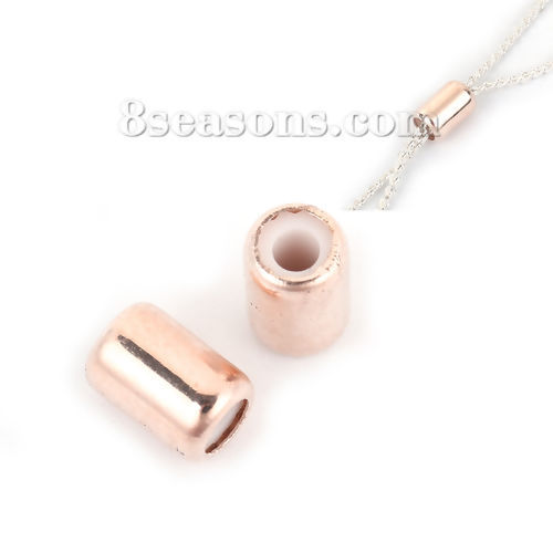 真鍮 金具 スライドビーズ 円筒形 ローズゴールド 調整可能なシリコンコア付き 6mm x 4mm、 2mm、 穴： 30 個 の画像