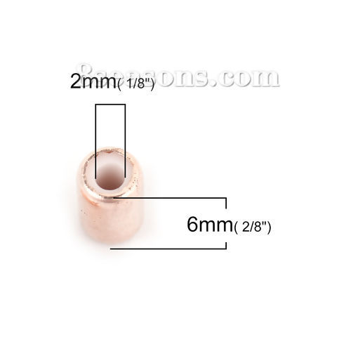 真鍮 金具 スライドビーズ 円筒形 ローズゴールド 調整可能なシリコンコア付き 6mm x 4mm、 2mm、 穴： 30 個 の画像