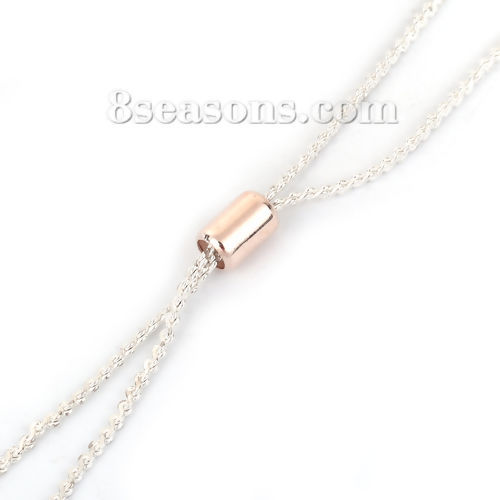 真鍮 金具 スライドビーズ 円筒形 ローズゴールド 調整可能なシリコンコア付き 6mm x 4mm、 2mm、 穴： 30 個 の画像