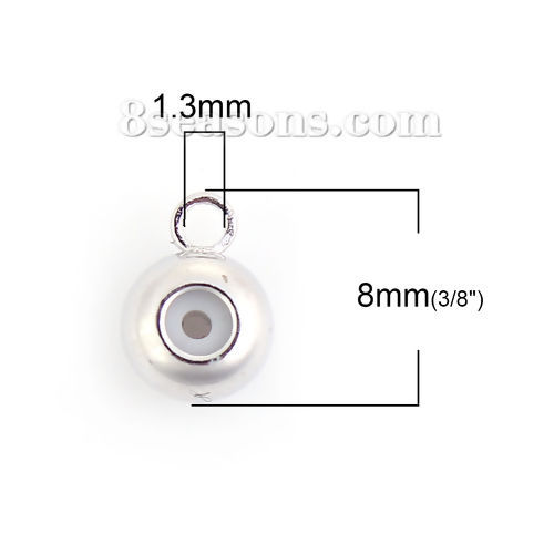 Image de Perles à Fermoir Coulissant en Laiton Forme Rond Argent Mat Avec Noyau de Silicone Ajustable & Boucle 8mm x 6mm, Tailles de Trous: 1.3mm, 10 Pcs