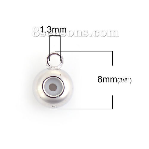 Image de Perles à Fermoir Coulissant en Laiton Forme Rond Argenté Avec Noyau de Silicone Ajustable & Boucle 8mm x 6mm, Tailles de Trous: 1.3mm, 10 Pcs