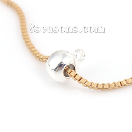 Image de Perles à Fermoir Coulissant en Laiton Forme Rond Argenté Avec Noyau de Silicone Ajustable & Boucle 8mm x 6mm, Tailles de Trous: 1.3mm, 10 Pcs