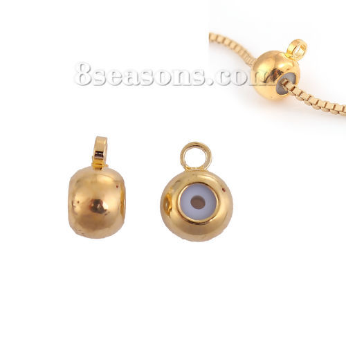 Image de Perles à Fermoir Coulissant en Laiton Forme Rond Doré Avec Noyau de Silicone Ajustable & Boucle 8mm x 6mm, Tailles de Trous: 1.3mm, 10 Pcs