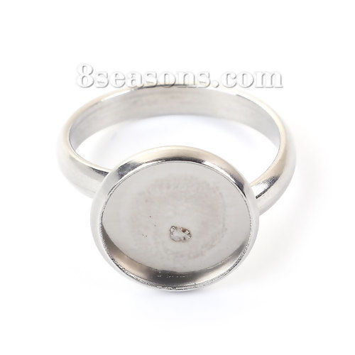 Image de Bagues Ajustable en 304 Acier Inoxydable Rond Argent Mat Cabochon Rapportable (Taille Rapportable 12mm ) 17.5mm (Taille d'US 7), 1 Pièce