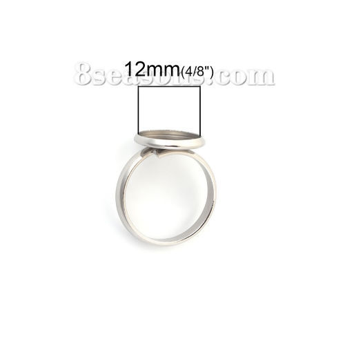 Image de Bagues Ajustable en 304 Acier Inoxydable Rond Argent Mat Cabochon Rapportable (Taille Rapportable 12mm ) 17.5mm (Taille d'US 7), 1 Pièce