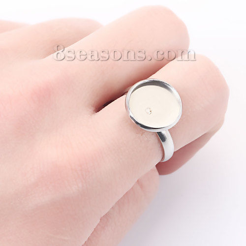 Image de Bagues Ajustable en 304 Acier Inoxydable Rond Argent Mat Cabochon Rapportable (Taille Rapportable 12mm ) 17.5mm (Taille d'US 7), 1 Pièce