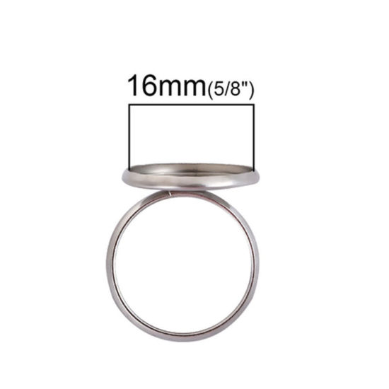 Image de Bagues Ajustable en 304 Acier Inoxydable Rond Argent Mat Cabochon Rapportable (Taille Rapportable 12mm ) 17.5mm (Taille d'US 7), 1 Pièce
