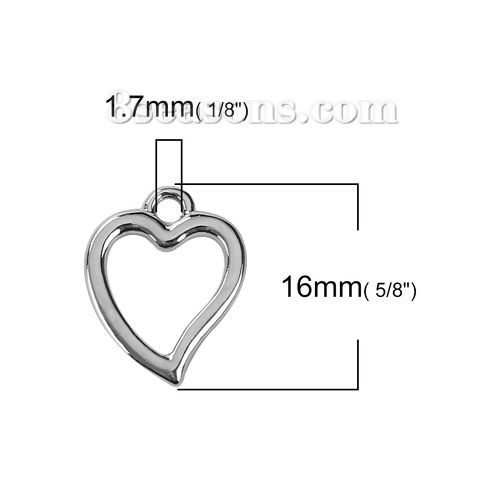 Immagine di Lega di Zinco Charms Cuore Tono Argento 16mm x 12mm , 20 Pz