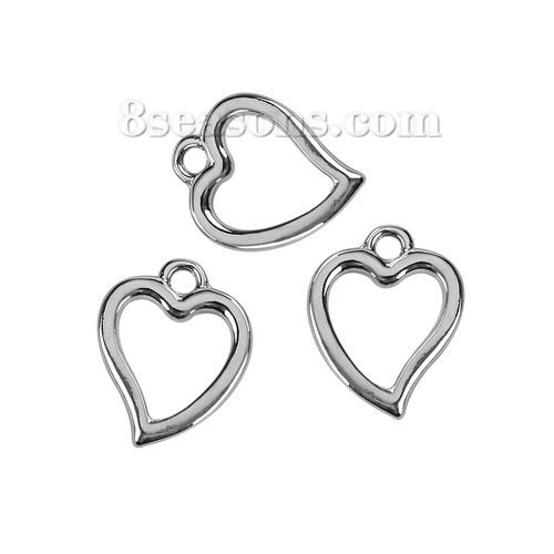 Immagine di Lega di Zinco Charms Cuore Tono Argento 16mm x 12mm , 20 Pz