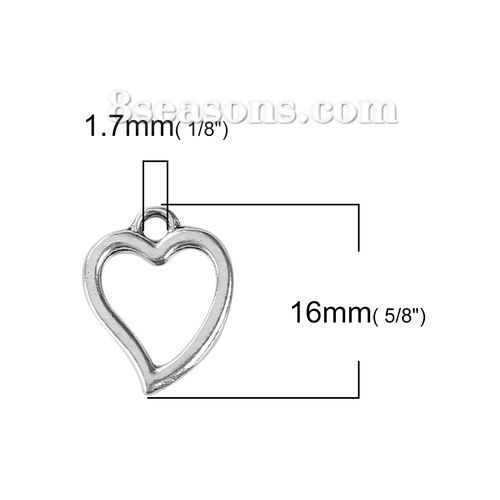 Immagine di Lega di Zinco Charms Cuore Argento Antico 16mm x 12mm , 20 Pz