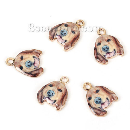 Picture of Zinc Based Alloy Charms Golden Retriever Animal Gold Plated Coffee 18mm( 6/8") x 14mm( 4/8"), 10 PCs