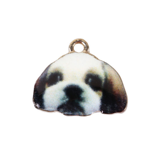 Picture of Zinc Based Alloy Charms Golden Retriever Animal Gold Plated Coffee 18mm( 6/8") x 14mm( 4/8"), 10 PCs