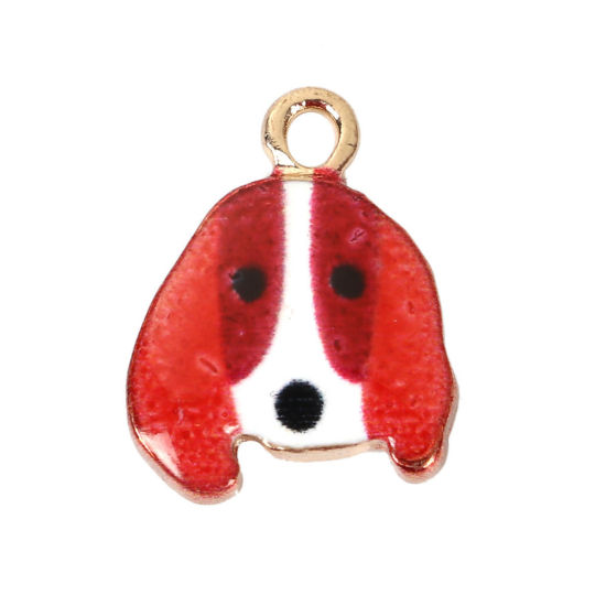 Picture of Zinc Based Alloy Charms Golden Retriever Animal Gold Plated Coffee 18mm( 6/8") x 14mm( 4/8"), 10 PCs