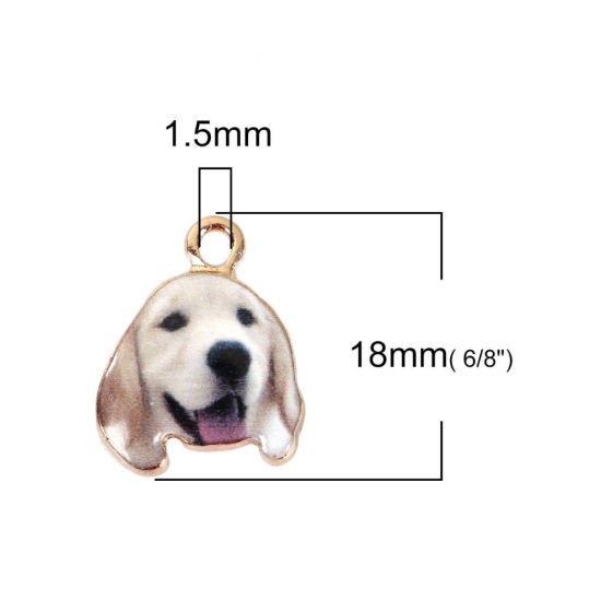Picture of Zinc Based Alloy Charms Golden Retriever Animal Gold Plated Coffee 18mm( 6/8") x 14mm( 4/8"), 10 PCs