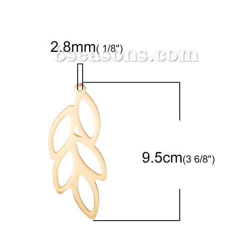 Immagine di Lega di Alluminio Ciondoli Foglia Oro Opaco Trafila 95mm x 35mm , 1 Pz