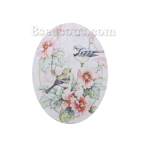 装飾 ウッド 楕円形 花柄 多色 40mm x 30mm、 5 個 の画像