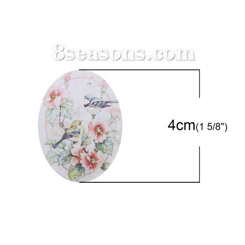装飾 ウッド 楕円形 花柄 多色 40mm x 30mm、 5 個 の画像