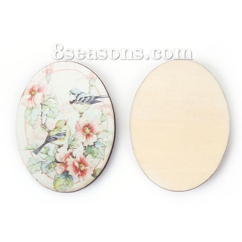 装飾 ウッド 楕円形 花柄 多色 40mm x 30mm、 5 個 の画像