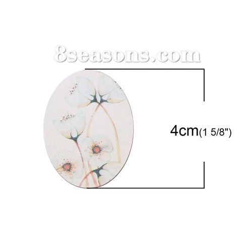 装飾 ウッド 楕円形 花柄 白 40mm x 30mm、 5 個 の画像