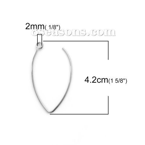 304ステンレス鋼 ピアスフック 楕円形 シルバートーン ( ループ付き 42mm x 23mm、 ワイヤーサイズ: （19号）、 30 個 の画像