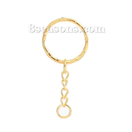 Iron Based Alloy Keychain & Keyring Gold Plated Circle Ring 53mm, 30 PCs