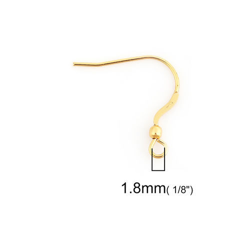 Picture of Stainless Steel Ear Wire Hooks Earring Findings Gold Plated W/ Loop 20mm x19mm( 6/8" x 6/8") - 18mm x15mm( 6/8" x 5/8"), Post/ Wire Size: (21 gauge), 10 PCs