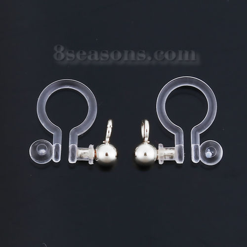 Picture of Resin & Stainless Steel No Piercing Ear Clips Earring Findings Round Silver Tone W/ Loop 11mm( 3/8") x 11mm( 3/8"), 10 PCs