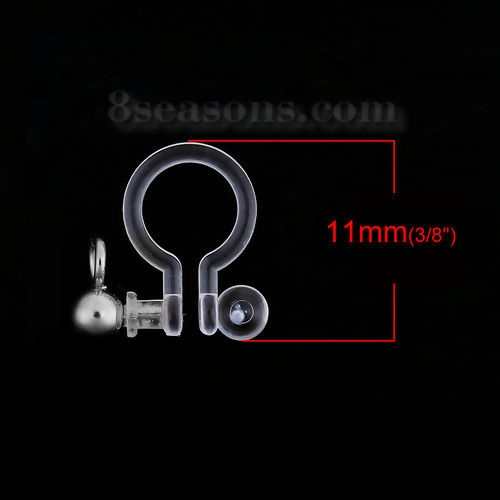 Picture of Resin & Stainless Steel No Piercing Ear Clips Earring Findings Round Silver Tone W/ Loop 11mm( 3/8") x 11mm( 3/8"), 10 PCs