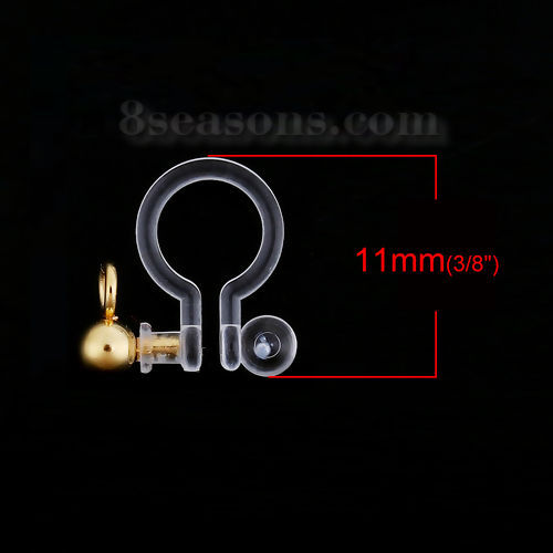 Picture of Resin & Stainless Steel No Piercing Ear Clips Earring Findings Round Gold Plated W/ Loop 11mm( 3/8") x 11mm( 3/8"), 10 PCs