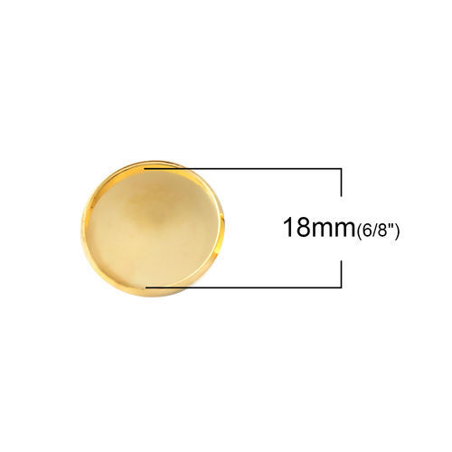 Picture of Brass Ear Post Stud Earrings Findings Round Gold Plated Cabochon Settings (Fit 18mm Dia.) 20mm( 6/8") x 14mm( 4/8"), Post/ Wire Size: (20 gauge), 10 PCs