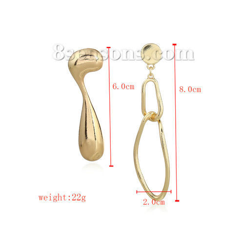 Image de Boucles d'Oreilles Doré Irrégulier 8cm x2cm, 6cm long, 1 Paire