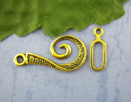 Zinc Based Alloy Toggle Clasps Findings Swirl Gold Tone Antique Gold 16mm x 6mm 26mm x 12mm, 30 Sets