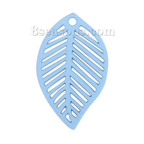 Immagine di Lega di Zinco Charms Foglia Blu Filigrana 28mm x 17mm , 10 Pz