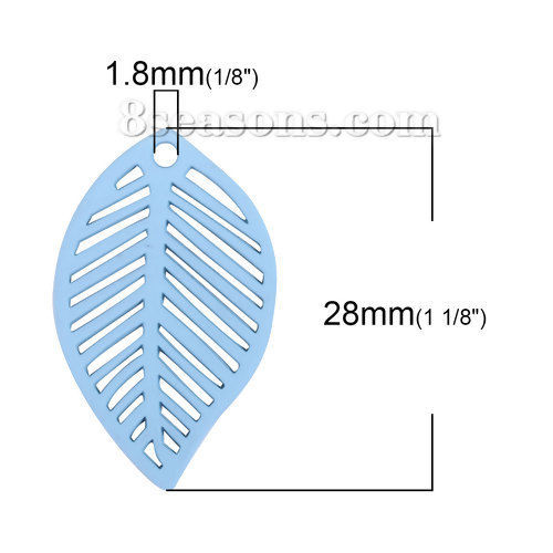 Immagine di Lega di Zinco Charms Foglia Blu Filigrana 28mm x 17mm , 10 Pz