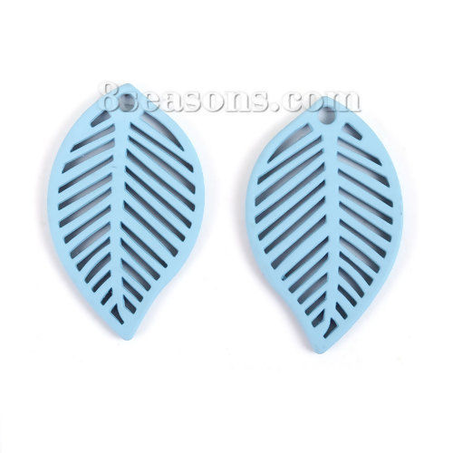 Immagine di Lega di Zinco Charms Foglia Blu Filigrana 28mm x 17mm , 10 Pz