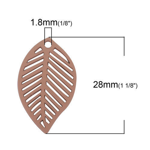 Immagine di Lega di Zinco Charms Foglia Colore del Caffè Filigrana 28mm x 17mm , 10 Pz
