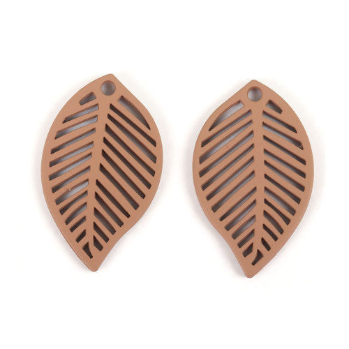 Immagine di Lega di Zinco Charms Foglia Colore del Caffè Filigrana 28mm x 17mm , 10 Pz